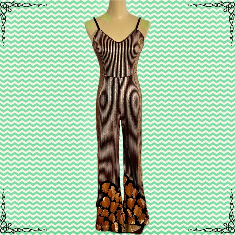 Black & Gold Vertical Striped ALL Sequin Jumpsuit by WOW Couture (NWOT)
